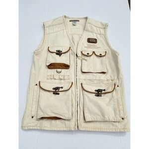 Vtg PACO Tan Zip Front Utility Vest Mens Size M/L Oversized Hip Hop 90's Brass